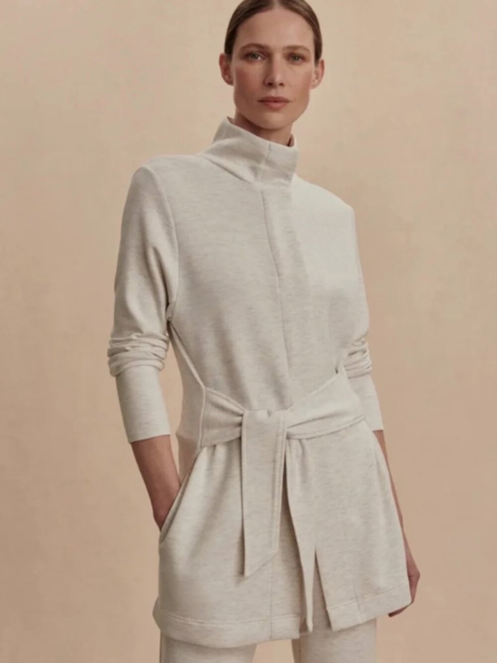 Anthropologie Varley Anset Jacket Ivory Sweatshirt Belted Size Small S NWT